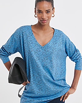 Blue Print Slouch Long Sleeve Longline Top