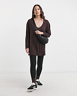 Chocolate V Neck Soft Touch Longline Top