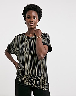 Mono Print Woven Front Longline Curved Hem Top