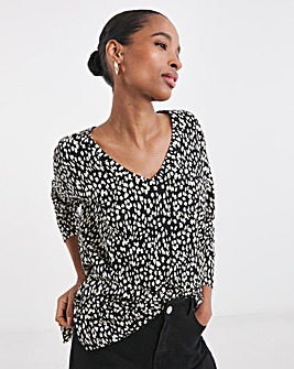 Striped Animal Print Slouch 3/4 Sleeve Longline Top