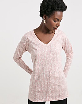 Pink Print Slouch Long Sleeve Longline Top