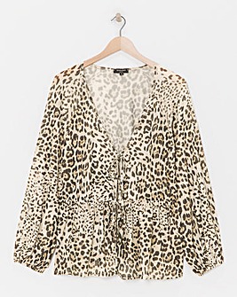 Leopard Print Mesh Tie Front Blouse