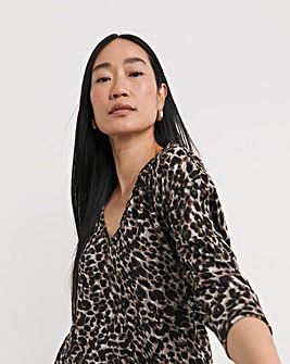 Leopard Print Soft Touch V Neck Longline Top