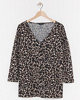 Leopard Print Soft Touch V Neck Longline Top