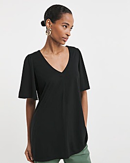 V neck Angel Sleeve Longline Top