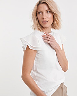 White Crew Neck Chiffon Sleeve Top