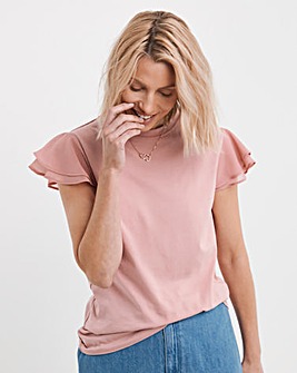 Blush Crew Neck Chiffon Sleeve Top