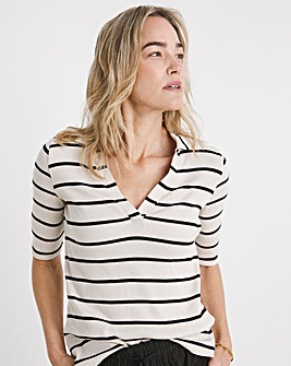 Stripe Collared Button Top