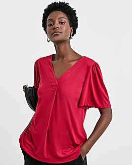 Rose Pink V Neck Angel Sleeve Top