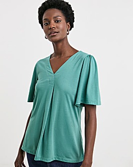 Teal V Neck Angel Sleeve Top