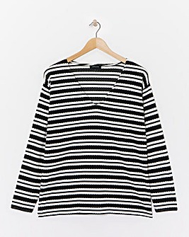 Stripe Lace V Neck Long Sleeve Longline Top