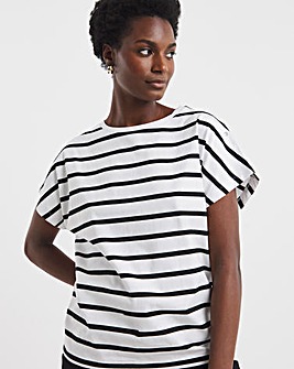 Striped Button Shoulder T-Shirt