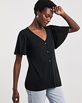 Button Front Angel Sleeve Top