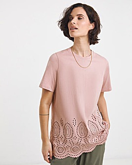 Blush Short Sleeve Broderie Hem Top