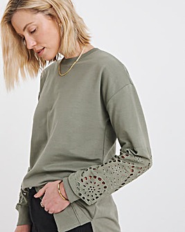 Crew Neck Broderie Sleeve Sweatshirt