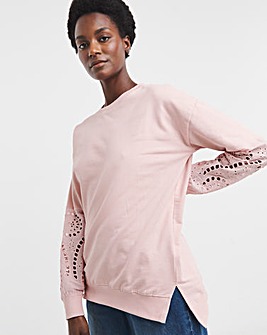 Crew Neck Broderie Sleeve Sweatshirt