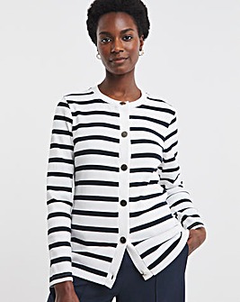 Crew Neck Striped Button Front Cardigan