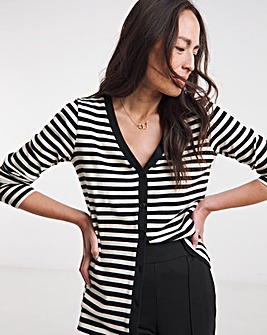 V-Neck Striped Button Front Cardigan