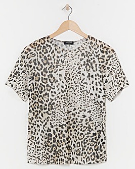 Leopard Print Crew Neck Mesh T-Shirt