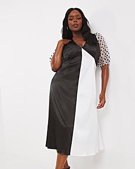 Lovedrobe Puff Sleeve Contrast Midi Dress