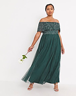 Maya Bardot Sequin Embellishment Tulle Maxi Dress