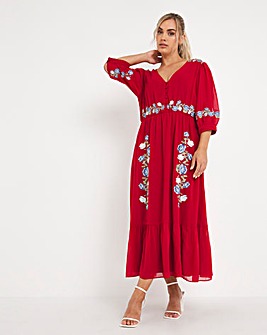 Lovedrobe Tiered Embroidered Midi Dress