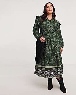 Joe Browns Frill Detail Paisley Print Boho Midi Dress