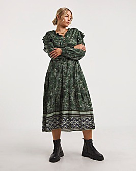 Joe Browns Frill Shoulder Paisley Print Midi Dress