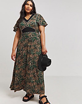 Joe Browns Jersey Contrast Floral V Neck Maxi Dress