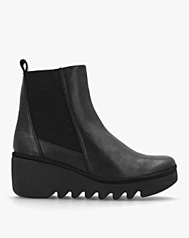 Fly London Bagu Black Leather Wedge Chelsea Boots