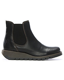 Fly London Salv Black Leather Wedge Chelsea Boots