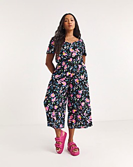 Mixed Printed Crinkle Sweetheart Neck Jumpsuit With EcoVero TM Viscose