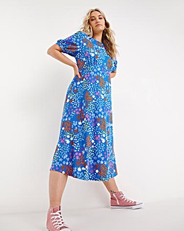 Blue Ditsy Print Supersoft Midi Dress