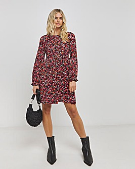 Floral Print Waffle Smock Dress