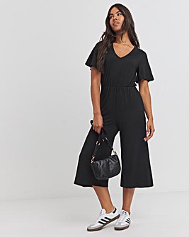 Black Jersey Angel Sleeve Crop Jumpsuit