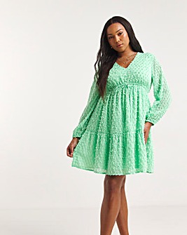 Green Fluffy Textured Skater Dress