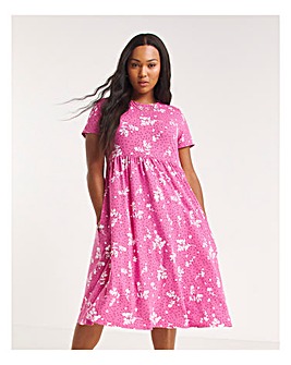 Pink Print Supersoft Midi Dress With Pockets