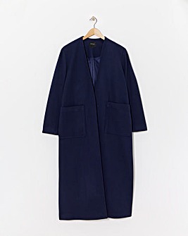 Navy Collarless Longline Coat