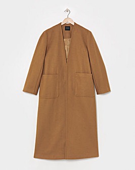 Neutral Collarless Longline Coat