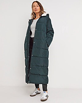 Navy Water Resist Contrast Padded Maxi Coat