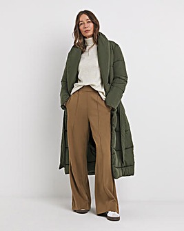 Green Longline Belted Padded Coat