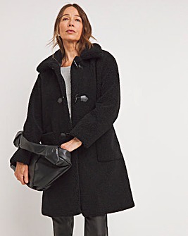 Black Collared Duffle Teddy Mid Length Coat