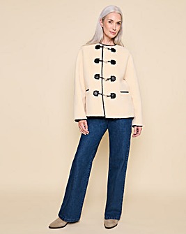 Cream Collarless Duffle Teddy Jacket