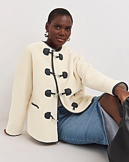 Cream Collarless Duffle Teddy Jacket