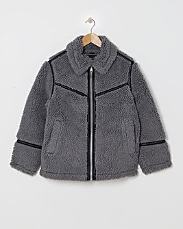 Charcoal Teddy Aviator Jacket