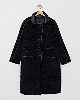 Black Longline Teddy Contrast Coat