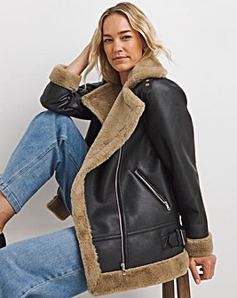 Black Contrast Shearling Jacket