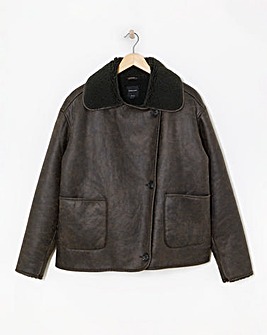 Chocolate Revere Collar Shearling Jacket