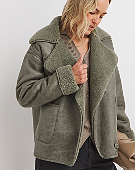 Sage Revere Collar Shearling Jacket