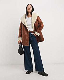 Tan Mid Length Shearling Jacket